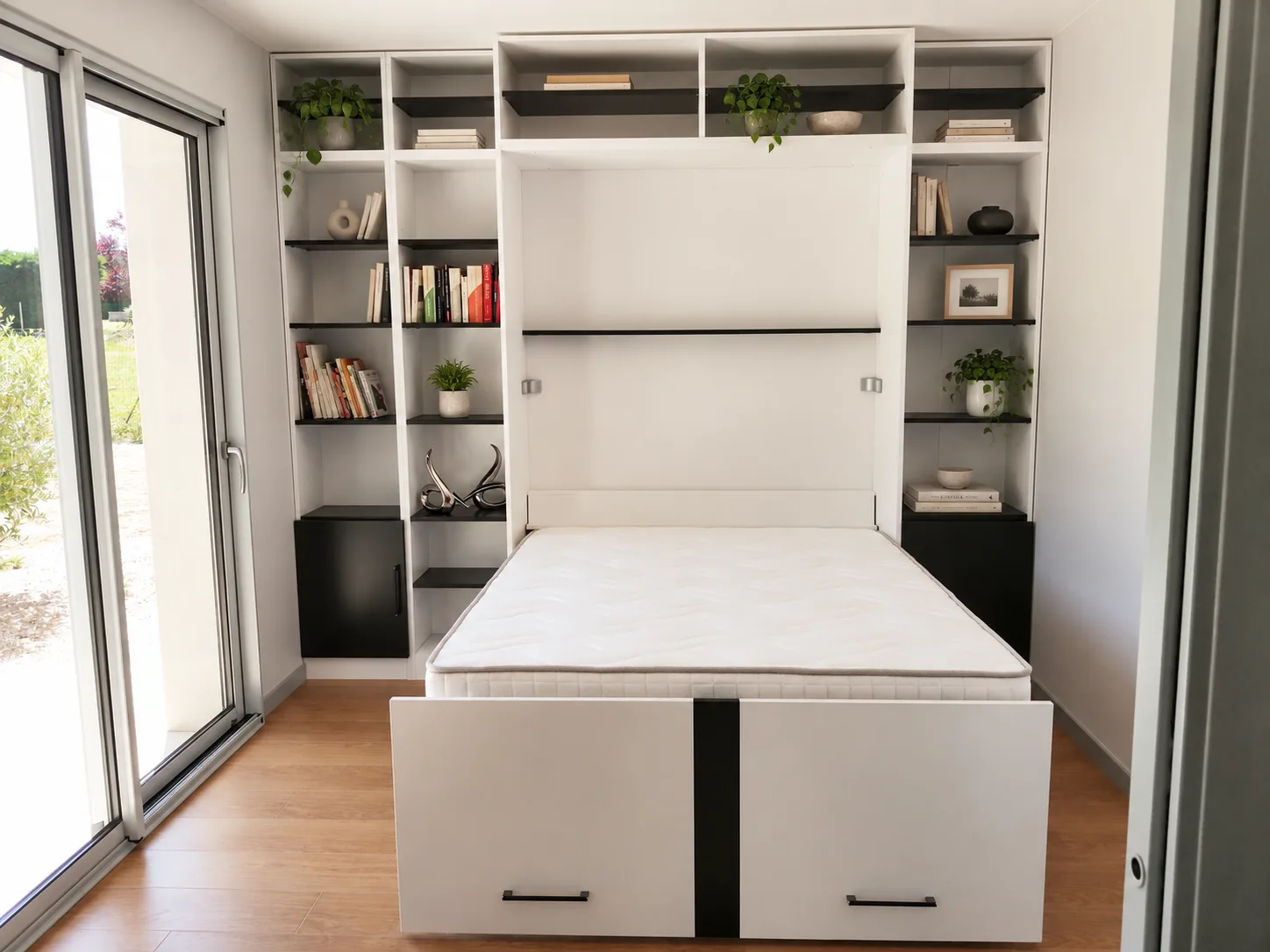 Le même meuble, lit double ouvert